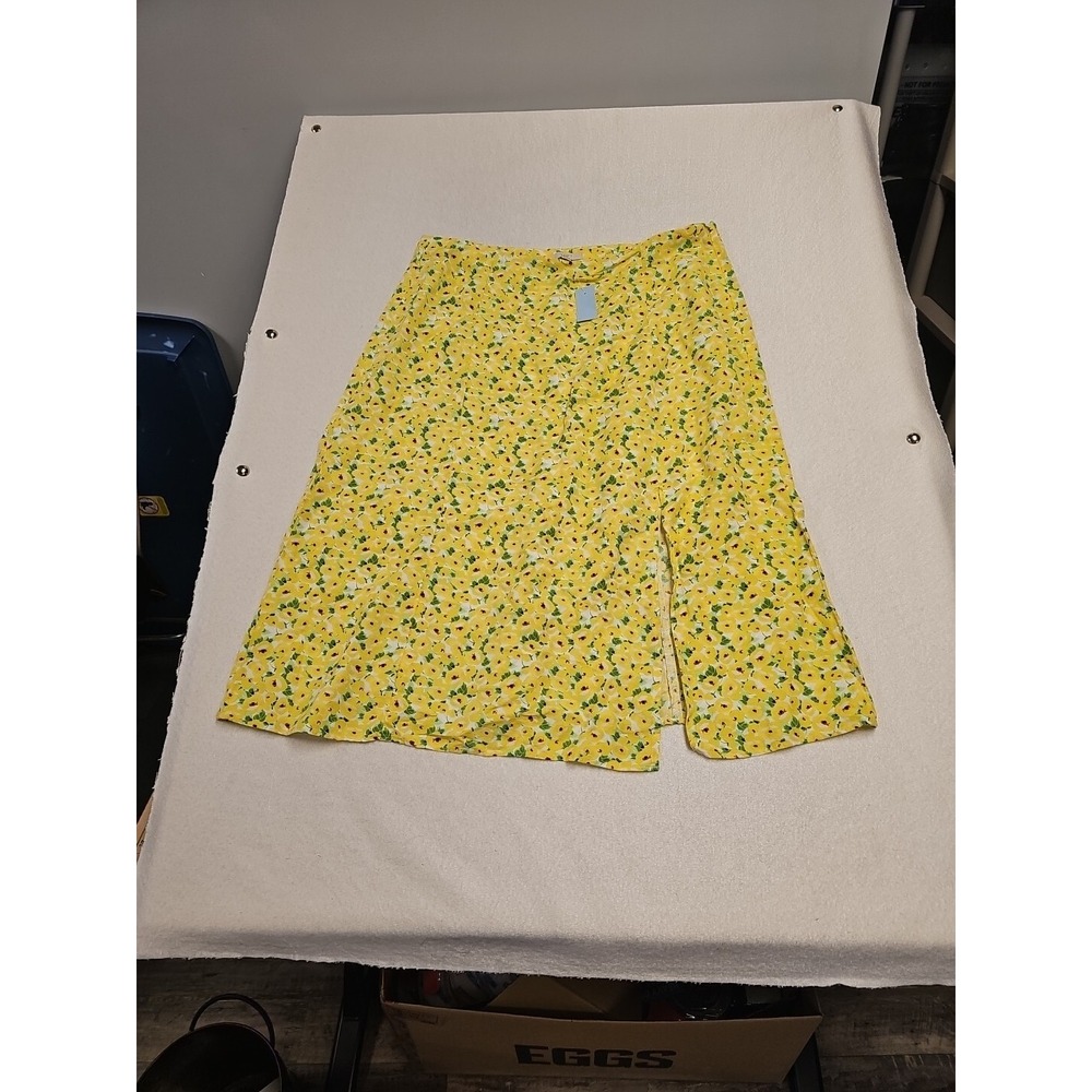 LOFT Yellow Floral Slit Midi Skirt Size 16 Petite New With Tags